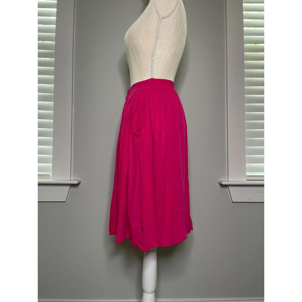 She + Sky Fuchsia Front Button Down Lined Flowy Knee Skirt Pockets Pink Small S - Picture 3 of 10